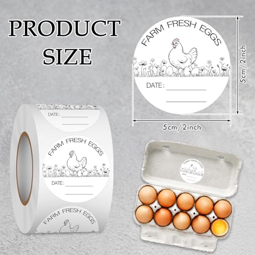 Louise Maelys 2 Inch Farm Fresh Egg Stickers,Farm Stand Supplies | 500 Pcs Egg Carton Labels, Date Stickers for Eggs, Handwriting-Friendly, Farmer's Market,Business - color: Color2
