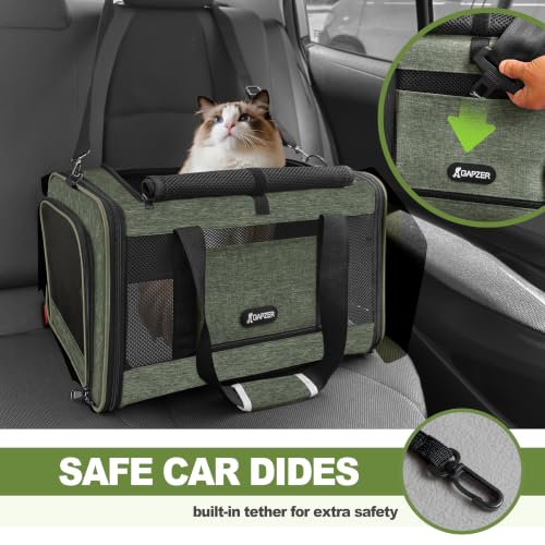 GAPZER Medium Cat Carrier Bag Lightweight, Soft-Sided Small Pet Carry Crate | 18 x 11 x 11 Light Weight Yorkie Kennel up to 15 lbs for Indoor House, Top Entry Bunny Canvas Bag Vet Visit Easy Clean Olive - color: Olive