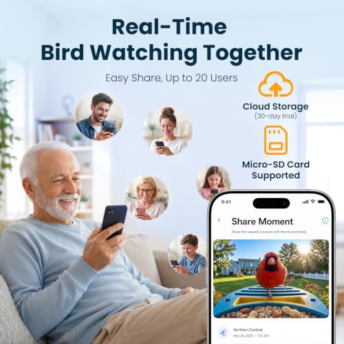 Smart Bird Feeder with Camera, Blue | 2.5K UHD, AI Bird Species Identification, Solar Powered, 2.4G WiFi, IP66 Waterproof Outdoor, Instant Alerts, Gift - color: Blue