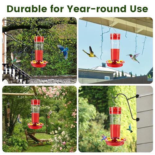 2 Pack Plastic Hummingbird Feeders for Outdoors Hanging Ant and Bee Proof,15 Ounces Red Hummingbird Feeder with 5 Feeding Ports and Perches, Built-in Ant Moat, Outside Garden Décor (Plastic, 2)