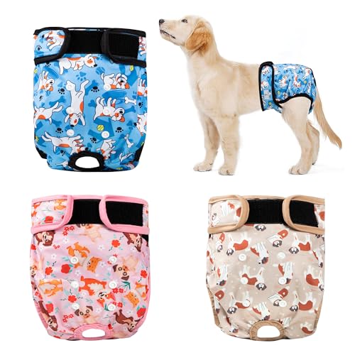 3Pack Reusable Diapers for Female Dog, Washable Diaper for Doggie,Highly Absorbent Dog Diaper,Adjustable Leakproof Puppy Diapers Skirt for Heat,Incontinence,Period Doggy Nappies L - color: Doggie, size: L(15"-17"Waist)