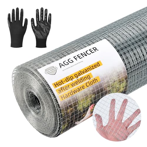 Hardware Cloth 1/2 inch 48 x 100ft Chicken Wire Fence with Gloves | Hot Dipped Galvanized After Welding Garden Plant Supports Welded Metal Chicken Wire Fence Poultry Animal Netting Cage Screen - size: 1/2in 48in x 100ft+Gloves