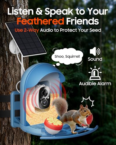 Bird Feeder with Camera, Smart Birdfeeder with Cam Solar Powered, 2K HD Video, AI Identification, Instant Arrival Alerts, IP66 Bird Bath & Feeder,Gift for BirdLover (with Stand, Blue) - color: Blue, style: With Stand