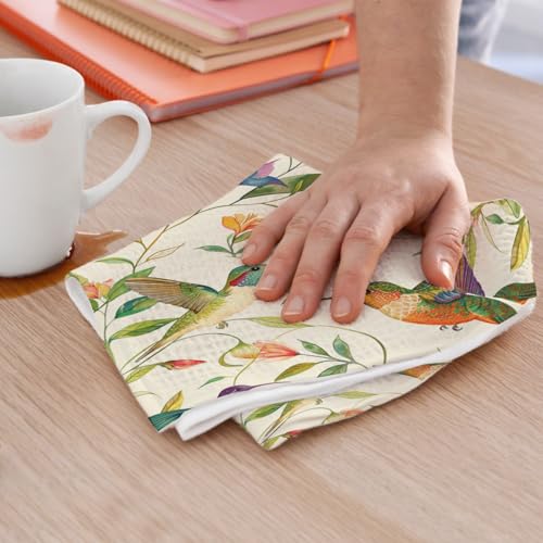 2 Pcs Vibrant Hummingbird Kitchen Towels, Housewarming Gifts | Floral Art Decorative Absorbent Microfiber Dish Cloth Tea Towel, Waffle Soft Hand Towels for Farmhouse Home Bathroom - color: Multi 0439