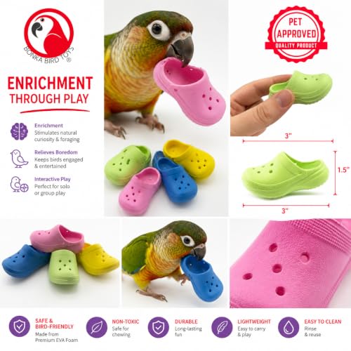 Bonka PK4 Mini Sandals 3" Soft Bird Foot Toys 4 Pack Chew Toy | Soft colorful foot toys with five attachment holes for creative bird toy customization and enrichment - size: (4) Sandals