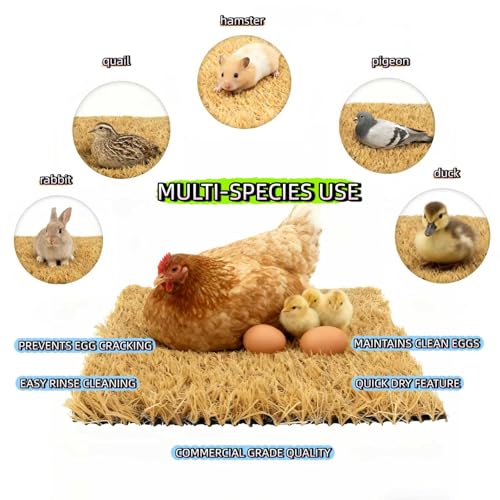 Chicken Nesting Pads 12x12" Washable Nesting Box Pads for chickens 4 Pack | Reusable Artificial Grass Nest Box Liners for Chickens - Easy Clean Poultry Bedding for Chicken Coop with Drainage Holes