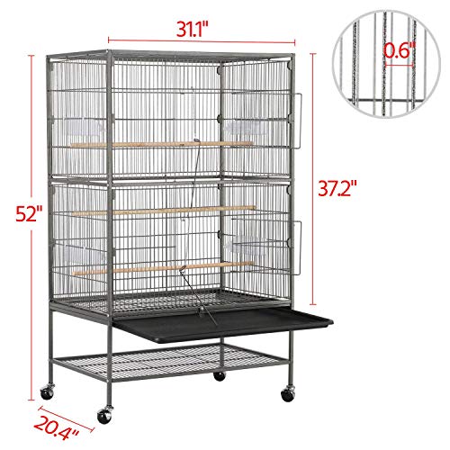 Topeakmart Wrought Iron Large Flight Parrot Bird Cage with Rolling Stand for Multiple Parakeets Conure Cockatiel Cage - size: Large