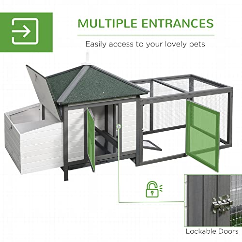 PawHut 77" Wooden Chicken Coop with Nesting Box, Cute Outdoor Hen House with Removable Tray, Ramp Run, for Garden Backyard, Gray | Cute Design, Removable Tray, Ramp Run, for Garden Backyard - color: Gray