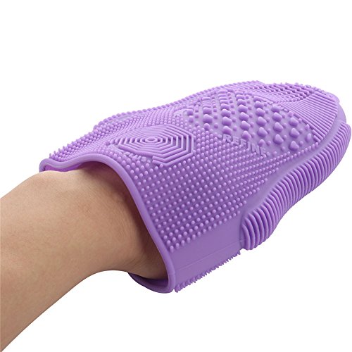 Makeup Brush Cleaner Glove Mat Mitt Silicone Cosmetic Cleaning Scrubber Tool Face Brushes and Eye Brush Washing Pad Purple - color: Pruple