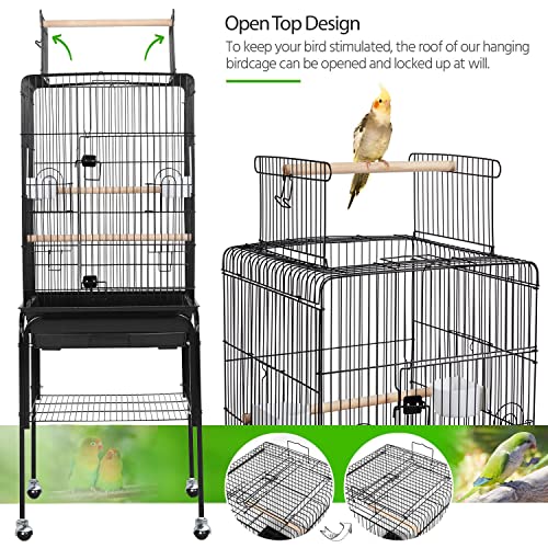 Yaheetech 53.5" Open Top Parrot Bird Cage with Detachable Rolling Stand, Roof Play Flight Cage for Cockatiels, Sun Conures, Green Cheek Conures & Small to Medium Parrots