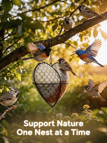 Handmade Alpaca Fiber Bird Nesting Heart for Wild Birds, Bird Nesting Material Holder, Natural Nesting Holder for Garden Trees, Hummingbird Nest/House, Outdoor Garden Decortion