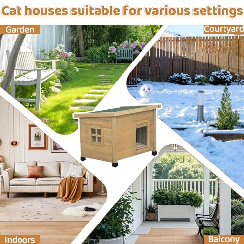 Agitree Outdoor Wooden Pet House, Weatherproof Winter Shelter for рuррy and Small Cats, Elevated Design with Window (Yellow, 22.56 * 17.71 * 16.73Inches)