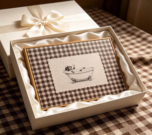 Floating Framed Vintage Dog Stripe Bathroom Canvas Wall Art, Dachshund in Bathtub Painting Picture Wall Decor, Retro Funny Bath Gingham Poster Print Artwork for Toilet, Home Decoration 8x10in - color: cute dog, size: 10"L x 8"W
