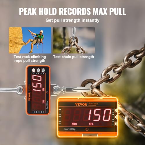 VEVOR Crane Scale, Hanging Scale Industrial Heavy Duty, Digital Crane Scale with Remote Control, Cast Aluminum Case & LED Screen, 2200 lbs/1000 kg,High Precision for Construction, Factory, Farm - style: 2200BLS
