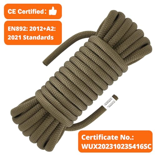 AOLEBA 10.5 mm Static Climbing Rope 10M(32ft) 20M(64ft) 30M(96ft) 50M(160ft) 70M(230ft) Outdoor Rock Climbing Rope, Escape Rope Ice Climbing Equipment Fire Rescue Parachute Rope - color: Brown, size: 32ft