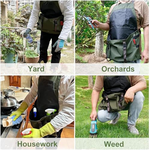 Gardening Apron Waterproof Cross Back Apron, Extra 600D Heavy Duty Apron Harvest and Large Quick Release Pockets - color: Green, size: Medium