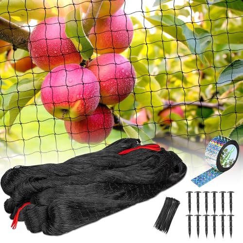 BSTPCOO 50'x50' with 2" Mesh Netting for Chicken Coop with Bird Scare Tape | Heavy Duty Nylon Bird Netting, Hawk Nettings for Chicken Run, Poultry Nettings, Chicken Netting Roof Deer Net with Cable Ties - size: 50'×50'-2''