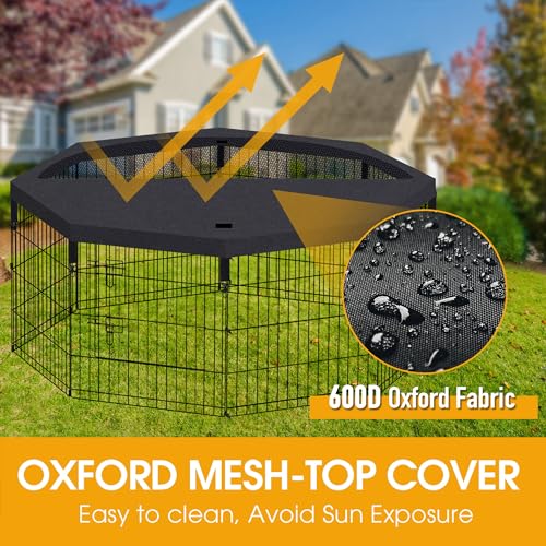 Artmalle Dog Playpen Top Cover Only, 8-Panel 24-Inch Octagonal Mesh, Black | Mesh top cover fits most 8-panel, 24-inch-wide octagonal dog pens, adding shade, airflow and jump-out protection. Cover only. - style: Top cover Black