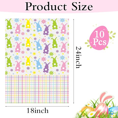 ASOEMERZ 10 Pcs Easter Basket Bags, 18"x24" Cellophane Bags for Gift Baskets with 10 Pieces Pull Bows for Small Gift Baskets, Presents, Treats, Easter Day, Party Supplies