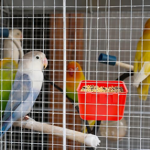 Okllen 30 Pcs Chicken Water Feeder Cups, 16 oz Plastic Hanging Bird Cage Cups for Parrot, Parakeet, Rooster, Pigeon, Bunny, Poultry Coop Gamefowl Supplies, Red