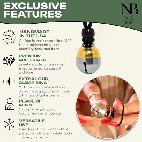 Handmade in USA, Extra Loud Collar Bell for Cats and Dogs, Premium Brass and Nickel Silver - size: Small