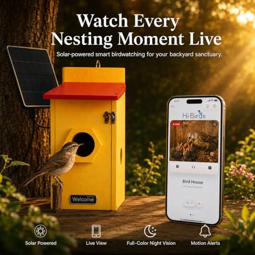 Smart Bird House with Camera, Solar Powered Birdhouse for Outdoor Bird Watching, AI Bird Recognition, 4MP Live View, Full-Color Night Vision, App Control, IP66 Waterproof - color: Rustic Cedar, size: Solar Edition