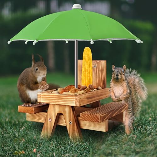 Gnodary Squirrel Feeder with Umbrella, Squirrel Feeders for Outside, Squirrel Picnic Table Feeder - Chipmunk Feeder Hold Corn, Corn Cob, Peanuts (Green) - color: Green