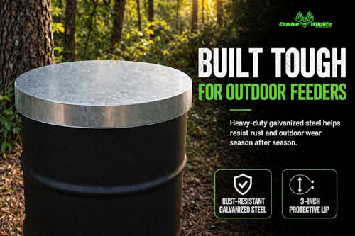 Elusive Wildlife 55 Gallon Drum Lid for Barrel feeders- Heavy Duty Galvanized Feeder Lid with 3 Inch Lip up to 9lb Weight for Deer and Turkey Feeders Perfect for Winch up Barrel feeders - size: 55 Gallon