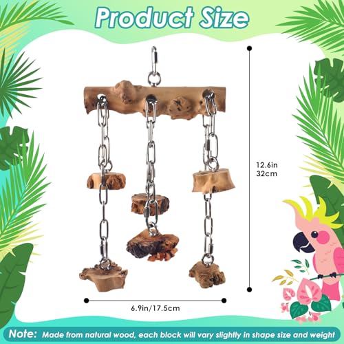 DBNESS Bird Toys for Parrots, Durable Wooden Hardwood Blocks with Stainless Steel Hanging Natural Chew Toy for Macaws African Greys Amazon Cockatoos Medium Large Parrot Similar Sized Pet Parrot - style: Horizontal String