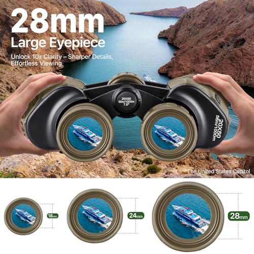 FREE SOLDIER 20x50 High Powered Binoculars for Adults, Mud | With Bak4 Prism Fmc Lens, Lightweight, Portable, Waterproof, Fog-Proof, For Bird Watching, Hunting, Hiking, Concerts, Travel - color: Mud