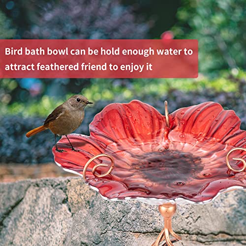 Glass Birdbath Birdfeeder with Metal Stake Garden Yard Outdoor Red | 31inch height stain glass bird bath for outside,red flower bird bath bowl,attract wild birds and beautify outdoor gardens - color: Red