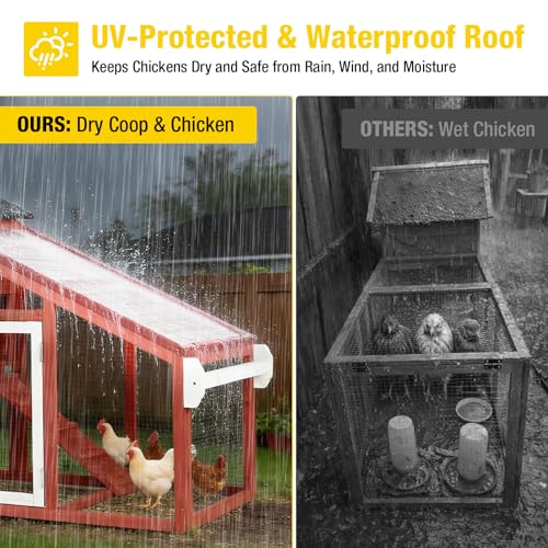 Aivituvin Mobile Chicken Coop with Wheels for 2-4 Chickens, Backyard Expandable Chicken House Duck Cage with Run, 2 Nesting Boxes, Easy Clean Pull-Out Tray, Leak-Resistant Asphalt Roof, 72.3"(Red) - color: Red, size: 72.3"L x 26.0"W x 39.4"H