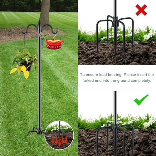 Gtongoko Bird Feeder Pole for Outdoors Heavy Duty, 2 Pack 108 Inch Double Shepherds Hook with 5-Prong Stable Base, 3/4 Inch Thick Hummingbird Feeder Stand for Hanging Plants, Lanterns - size: 108 Inch
