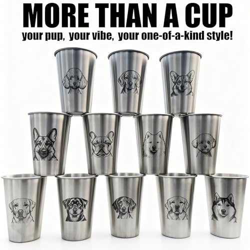 4 Pack 16oz Conical Stainless Steel Cups - Laser Engraved Animals, Stackable Durable Metal Cold Drink Cups for Parties & Outdoor Events (Dachshund/Golden Retriever/Labrador/Rottweiler) - color: Dog Set 2