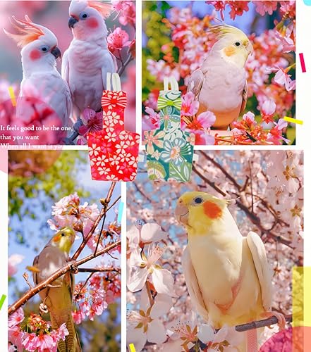 2 Pcs Bird Diapers Bird Harness Flight Suits Diapers with 80in Flying Leash Reusable Parrot Nappy with Waterproof Inner Layer for Cockatiel Budgie Conure Parakeet Lovebird-Red&Green