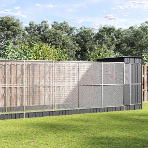 Steel Aviary with Extension, Silver, 489.8x79.9x85 in | Galvanized Steel Frame, Lockable Door, Steel Mesh Grid, Suitable for Birds Rabbits Chickens - size: 489.8" x 79.9" x 85"