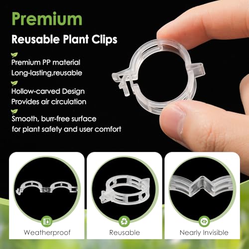 300PCS Plant Support Clips, Reusable Tomato Clips for Climbing Plants | Secured Plastic Tomato Plant Clips Garden Trellis Clips Plant Fixing Clips for Tomato Grape Cucumber Vine
