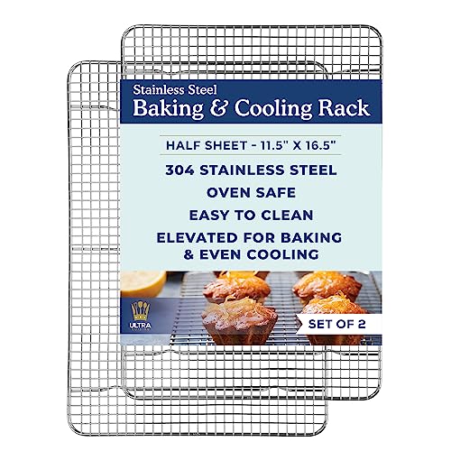Cooling and Baking Rack Set - Cooling Racks -11.5'' x16.5'' | 100% Stainless Steel, Oven-Safe, Dishwasher-Safe, Heavy Duty Tight-Wire, Set of 2, Half Sheet Pan Cooling Racks, Easy Clean - size: 11.5" x 16.5" 2-Pack
