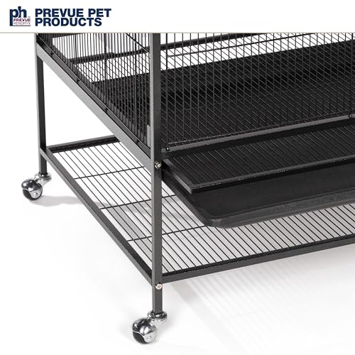 Prevue Hendryx Pet Products Wrought Iron Flight Cage - Big Rolling Bird Cage for Parakeets, Cockatiels, Conures, Lovebirds, Canaries, Finches, Parrotlets, & Caiques, 5 Ft - X-Large, Hammertone Black - color: Black, size: 37.0"L x 23.0"W x 60.0"H