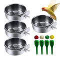 kathson Stainless Steel Bowls for Birds,4 Pcs Parrot Feeder Dish Cups,Bird Cage Water Food Bowl Coop Cup with Clamp Holder for Parrots Cockatiel Budgies Parakeet Lovebird(S) - size: 【S:3.9x1.6 Inches】