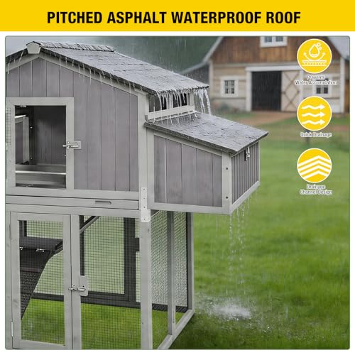 Large Chicken Coop, Wooden Chicken Coops with Nesting Boxes and Removable Tray, Waterproof Hen House with Asphalt Roof, Poultry Cage for Outdoor Backyard, Unique Folding Design - color: Grey, size: 69.8"L x 42.0"W x 54.6"H