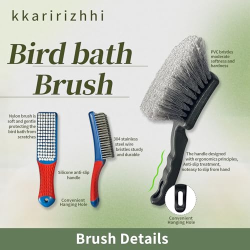 3 Pcs Brush for Cleaning Bird Bath with Ergonomic Handle, Effective Cleaning Brush for Concrete Bird Bath,Feeders