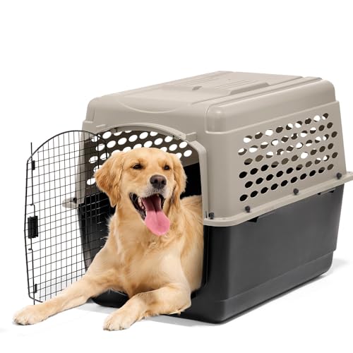 Petmate Vari Dog Kennel - Portable Dog Carriers & Crates for Large Dogs, Airline-Friendly, Durable Plastic, Pet Carrier For Home and Travel, 40 Inches, Taupe and Black - size: 40"L x 27"W x 30"H