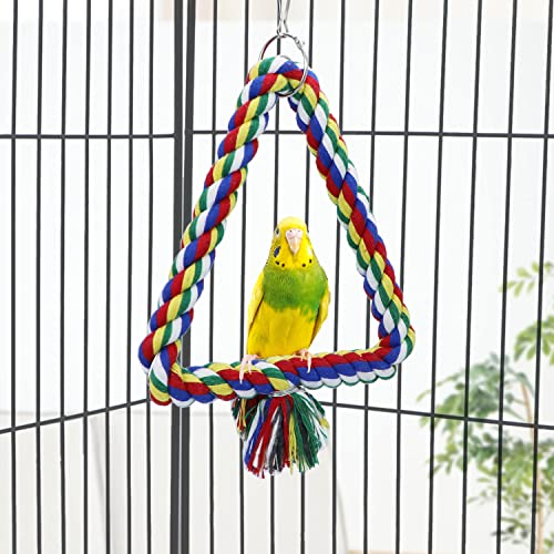 Bird Triangle Rope Swing Colorful Perch Chewing Toy for Parrots Budgie Parakeet Cockatiel Cockatoo (S) - size: S