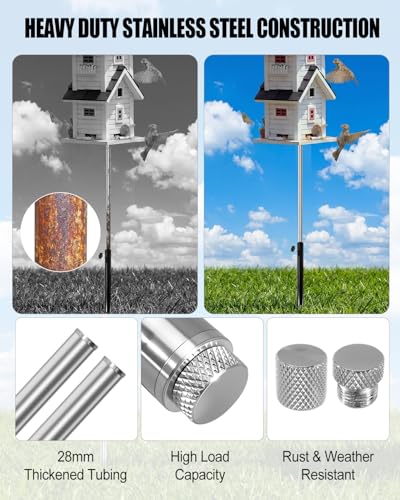 15FT Telescoping Stainless Steel Bat House Pole Kit with Ground Socket | Adjustable 5-Section Stainless Steel Pole with Ground Socket for Purple Martin Houses, Birdhouses and Outdoor Wildlife Mounti