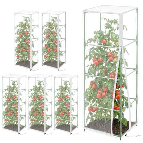 6 Pcs 57"X17.7"X17.7" Square Tomato Netting with Zipper, Insect Cover | Tomato Cage Mesh Cover, Drawstring, Garden Protection, Insect Barrier, Vertical Climbing Plants, Vegetables, Fruits - size: Square-6PCS