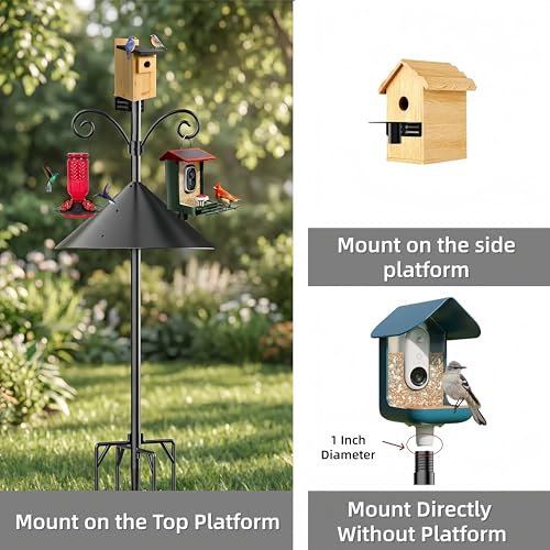 NSYOOMH Dia 1 Inch Bird Feeder Pole with 19" Proof Squirrel Baffle, Heavy Duty Metal, Bird House Pole Compatible Mount for Smart Camera Birdfeeder, Outdoor Feeding Station Stand Shepherd Hook Kit- 94" - size: 93.8 inch