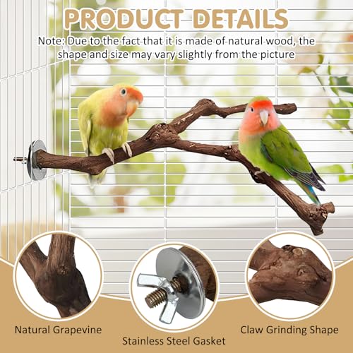 PINVNBY 3 Sizes Natural Parrot Perch Grape Wood Bird Stand Pole Parakeet Paw Grinding Fork Chewable Climbing Branches Toy Bird Cage Accessories for Budgies Conures Cockatiels Lovebirds - size: 5.9+7.9+9.8in