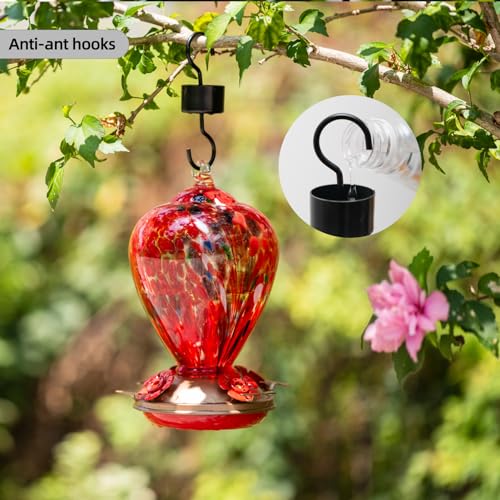 2 Packs Hummingbird Feeder for Outdoors Hanging Ant and Bee Proof, 34OZ Hand Blown Glass Hummingbird Feeders for Outside, Christmas Decoration Gifts for Mom (Blue & Red) | LaElvish Garden 2 Packs Hummingbird Feeder for Outdoors Hanging Ant and Bee Proof,