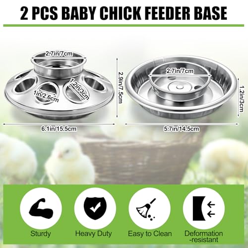 Potchen 2 Pcs Baby Chick Feeder and Waterer Base, Galvanized Steel Feeding Tray with 8 Holes, 1 Quart Compatible with Mason Jars & Standard Jars for Small Birds Chicks(Feeder and Waterer) - style: Feeder and Waterer